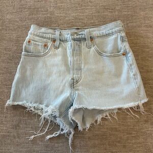 Levi's Light Blue Frayed Hem Denim Shorts